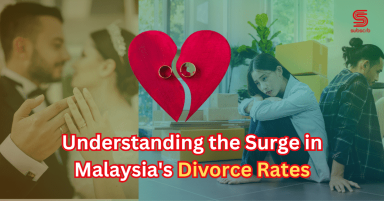 A Split-Image Featuring A Wedding Scene And A Couple In Dispute, With A Broken Heart Symbol, Representing The Rise In Divorce Rates In Malaysia.
